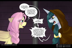 Size: 1250x837 | Tagged: safe, artist:cosmalumi, fluttershy, oc, oc:bright eyes, pegasus, pony, tumblr:ask queen moon