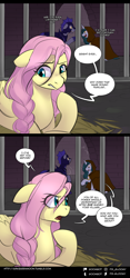 Size: 750x1602 | Tagged: safe, artist:cosmalumi, fluttershy, oc, oc:bright eyes, pegasus, pony, comic, night guard, tumblr:ask queen moon