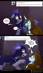 Size: 950x1610 | Tagged: safe, artist:cosmalumi, oc, oc:bright eyes, pony, comic, night guard, tumblr:ask queen moon