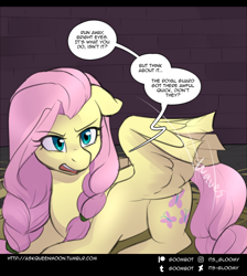 Size: 750x837 | Tagged: safe, artist:cosmalumi, fluttershy, pegasus, pony, braid, clipped wings, solo, tumblr:ask queen moon