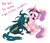 Size: 944x818 | Tagged: safe, artist:frozenspots, princess cadance, queen chrysalis, alicorn, changeling, changeling queen, nymph, pony, adorkable, bow, cute, cutealis, cutedance, dialogue, dork, dorkalis, duo, duo female, eye contact, female, filly, glasses, looking at each other, nerd, popular, simple background, song reference, tail bow, teen princess cadance, teenager, white background, wicked, younger