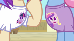 Size: 1920x1080 | Tagged: safe, screencap, princess cadance, sun cloche, sunny side, twilight sparkle, twilight sparkle (alicorn), alicorn, pony, once upon a zeppelin, clothes, shirt, t-shirt