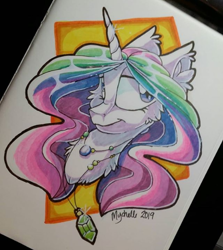 Size: 536x600 | Tagged: safe, artist:mychelle, princess celestia, alicorn, pony, bust, portrait, solo, traditional art