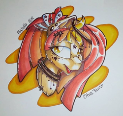 Size: 600x568 | Tagged: safe, artist:mychelle, oc, oc:citrust twist, pony, bust, female, mare, portrait, solo, traditional art