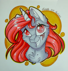 Size: 2250x2331 | Tagged: safe, artist:mychelle, oc, oc:blitz burst, pony, unicorn, bust, female, mare, portrait, scar, solo, traditional art