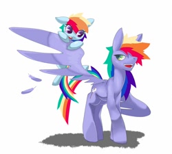 Size: 700x629 | Tagged: safe, artist:8->, rainbow blaze, rainbow dash, pegasus, pony, duo, female, filly, filly rainbow dash, open mouth, pixiv, simple background, spread wings, white background, wings, younger