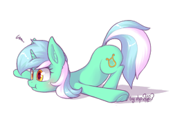 Size: 1280x871 | Tagged: safe, artist:dsp2003, lyra heartstrings, pony, unicorn, 2017, blushing, cute, face down ass up, female, frog (hoof), lying down, lyrabetes, mare, pouting, silly, silly pony, simple background, transparent background, underhoof