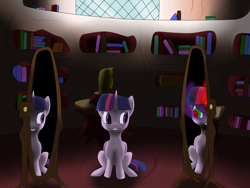 Size: 4000x3000 | Tagged: safe, artist:xhardwirex, derpibooru import, twilight sparkle, twilight sparkle (alicorn), alicorn, pony, dark magic, duality, female, magic, mare, mirror, multeity, solo, sombra eyes, triality