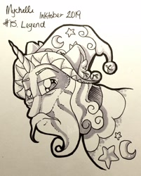 Size: 1649x2048 | Tagged: safe, artist:mychelle, star swirl the bearded, pony, bust, inktober, inktober 2019, monochrome, portrait, solo, traditional art