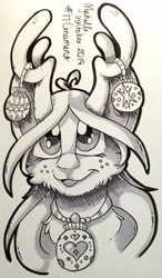 Size: 1194x2048 | Tagged: safe, artist:mychelle, alice the reindeer, deer, pony, reindeer, inktober, inktober 2019, monochrome, solo, traditional art