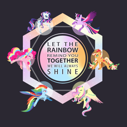 Size: 1000x1000 | Tagged: safe, artist:magneticskye, derpibooru import, applejack, fluttershy, pinkie pie, rainbow dash, rarity, twilight sparkle, twilight sparkle (alicorn), alicorn, earth pony, pegasus, pony, unicorn, cutie mark magic, female, let the rainbow remind you, lineless, mane six, mare, rainbow power, simple background