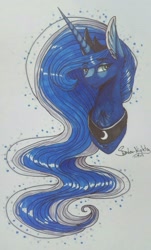 Size: 1101x1824 | Tagged: safe, artist:shadow-nights, princess luna, alicorn, pony, female, long mane, mare, simple background, solo, traditional art