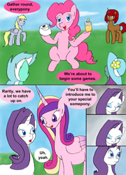 Size: 1000x1391 | Tagged: safe, artist:emilou1985, derpy hooves, lyra heartstrings, pinkie pie, princess cadance, rarity, oc, alicorn, earth pony, pony, unicorn, comic:signs, comic, crying, pregnant, tape