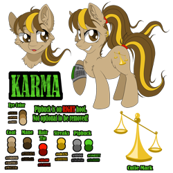 Size: 2000x2000 | Tagged: safe, artist:mychelle, oc, oc:karma, earth pony, pony, female, mare, pipbuck, reference sheet, simple background, solo, transparent background