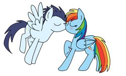 Size: 900x544 | Tagged: safe, artist:rukia823, rainbow dash, soarin', pegasus, pony, female, kissing, male, shipping, soarindash, straight