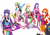 Size: 4483x3150 | Tagged: safe, artist:srtagiuu, derpibooru import, applejack, fluttershy, pinkie pie, rainbow dash, rarity, sunset shimmer, twilight sparkle, human, equestria girls, rainbow rocks, cleavage, cute, eared humanization, female, humane seven, humane six, humanized, looking at you, missing shoes, ponied up, pony ears, simple background, sleeveless, the rainbooms, transparent background