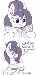 Size: 1024x2048 | Tagged: safe, artist:dsp2003, oc, oc only, oc:brownie bun, oc:tater trot, earth pony, pony, horse wife, 2017, angry, cheek fluff, comic, female, food, mare, monochrome, newspaper, open mouth, peanut butter, shaking, simple background, sketch, white background, yelling food