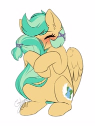 Size: 950x1250 | Tagged: safe, artist:cosmalumi, oc, oc only, oc:summer ray, pegasus, pony, female, hug, mare, solo, tail hug