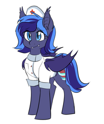 Size: 803x950 | Tagged: safe, artist:cosmalumi, oc, oc only, oc:aurora heart, bat pony, pony, bat pony oc, nurse, solo