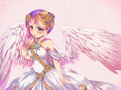 Size: 600x446 | Tagged: safe, artist:loyaldis, princess cadance, human, alternate hairstyle, clothes, dress, female, humanized, solo, wedding dress, winged humanization, wings