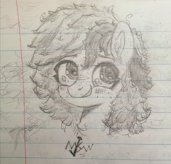 Size: 2448x2344 | Tagged: safe, artist:mjsw, oc, oc only, pony, blushing, freckles, graph paper, grin, smiling, solo, traditional art