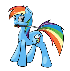 Size: 908x932 | Tagged: dead source, safe, rainbow dash, earth pony, pony, earth pony rainbow dash, looking at you, mouth hold, race swap, solo, sword, wingless