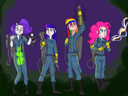 Size: 2000x1500 | Tagged: safe, artist:helloiamyourfriend, artist:yourfriendsalamisalamander, derpibooru import, pinkie pie, rainbow dash, rarity, twilight sparkle, human, crossover, ghostbusters, humanized, proton pack, slime