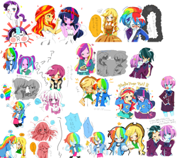 Size: 2625x2350 | Tagged: dead source, safe, artist:lotte, applejack, aria blaze, dean cadance, indigo zap, princess cadance, rainbow dash, rarity, scootaloo, sunny flare, sunset shimmer, twilight sparkle, twilight sparkle (alicorn), alicorn, pony, equestria girls, friendship games, friendship through the ages, alternate costumes, appledash, blood, blushing, blushing profusely, cake, clothes, compilation, cute, cutealoo, cutedance, dashabetes, eyes closed, female, floral head wreath, flower, flower in hair, food, heart, high res, japanese, lesbian, looking at each other, nosebleed, pocky, shimmerbetes, shipping, starry eyes, sunnyzap, sunsetsparkle, twiabetes, twidash, wingding eyes