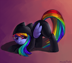 Size: 704x619 | Tagged: safe, artist:mewball, rainbow dash, pegasus, pony, catsuit, clothes, ninja, solo