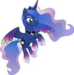 Size: 1024x1042 | Tagged: safe, artist:gentlemenbrony, princess luna, alicorn, pony, ethereal mane, female, flying, horseshoes, mare, rainbow power, rearing, simple background, solo, starry eyes, transparent background, wingding eyes