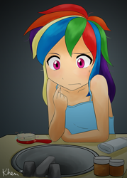 Size: 1177x1647 | Tagged: safe, artist:kprovido, rainbow dash, clothes, female, humanized, multicolored hair, simple background