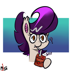 Size: 2567x2528 | Tagged: safe, artist:mjsw, oc, oc only, bat pony, pony, female, juice, juice box, mare, question mark, sipping, solo