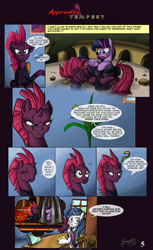 Size: 5364x8740 | Tagged: safe, artist:zsparkonequus, shining armor, tempest shadow, twilight sparkle, twilight sparkle (alicorn), alicorn, pony, unicorn, comic:apprentice tempest, broken horn, cage, clothes, comic, female, flashback, horn, male, mare, office, open up your eyes, sparking horn, speech bubble, stallion, thought bubble