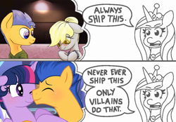 Size: 916x637 | Tagged: safe, artist:threetwotwo32232, edit, derpy hooves, flash sentry, princess cadance, twilight sparkle, alicorn, pony, always ship this, derpsentry, exploitable meme, female, flashlight, male, meme, my hero academia, princess of shipping, shipping, straight