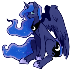 Size: 1074x983 | Tagged: safe, artist:milky-rabbit, princess luna, alicorn, pony, female, jewelry, looking at you, mare, regalia, simple background, smiling, solo, transparent background