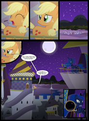 Size: 7358x10000 | Tagged: safe, artist:xenoneal, applejack, princess luna, alicorn, earth pony, pony, absurd resolution, balcony, canterlot castle, comic, female, mare, moon, night, telescope, yawn