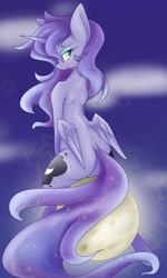 Size: 1200x2000 | Tagged: safe, artist:azurepicker, princess luna, alicorn, pony, butt wings, moon, sky, tangible heavenly object