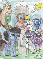 Size: 1700x2338 | Tagged: safe, artist:shawnventura, discord, princess cadance, princess celestia, princess luna, twilight sparkle, twilight sparkle (alicorn), oc, alicorn, pony, traditional art