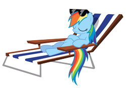 Size: 10000x7000 | Tagged: safe, artist:anxet, rainbow dash, pegasus, pony, too many pinkie pies, absurd resolution, beach chair, lounge, simple background, sleeping, solo, sunglasses, transparent background, vector