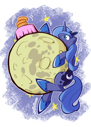 Size: 750x1050 | Tagged: safe, artist:rvceric, princess luna, alicorn, pony, :p, climbing, crown, cute, dessert, female, food, full moon, jewelry, lunabetes, mare, mid-autumn festival, moon, mooncake, reaching, regalia, s1 luna, solo, tangible heavenly object, tongue out