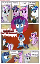 Size: 1950x3102 | Tagged: safe, artist:greenbrothersart, night light, princess cadance, shining armor, twilight sparkle, twilight velvet, unicorn twilight, alicorn, pony, unicorn, comic:love is magic, clothes, comic, dress, female, filly, filly twilight sparkle, male, mare, panic, stallion, teen princess cadance, teenager, younger