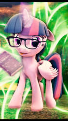 Size: 720x1280 | Tagged: safe, artist:alcohors, derpibooru import, twilight sparkle, twilight sparkle (alicorn), alicorn, pony, 3d, book, female, glasses, mare, solo, source filmmaker, tongue out