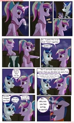 Size: 1950x3249 | Tagged: safe, artist:greenbrothersart, princess cadance, shining armor, twilight sparkle, unicorn twilight, alicorn, pony, unicorn, comic:love is magic, carriage, clothes, comic, dress, female, filly, filly twilight sparkle, male, nervous, night, sitting, teen princess cadance, teenager, tongue out, younger