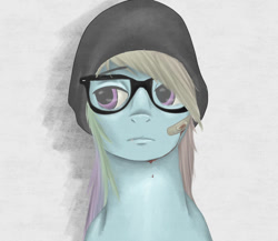 Size: 959x833 | Tagged: safe, artist:potheadsam, rainbow dash, pegasus, pony, bandage, blood, glasses, hipster, rainbow dork