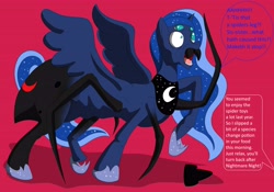 Size: 5500x3858 | Tagged: safe, artist:tfsubmissions, princess luna, alicorn, pony, spider, black widow, extra eyes, extra legs, mandibles, spiderluna (species swap), transformation