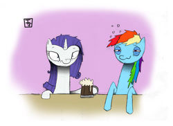 Size: 1024x746 | Tagged: safe, artist:citrusking46, rainbow dash, rarity, pegasus, pony, unicorn, cider, drunk, drunker dash