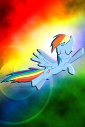 Size: 640x960 | Tagged: safe, rainbow dash, pegasus, pony, abstract background, eyes closed, female, flying, iphone wallpaper, mare, smiling, solo, spread wings, wings