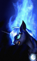 Size: 1234x2000 | Tagged: dead source, safe, artist:not-ordinary-pony, nightmare moon, princess luna, alicorn, pony, angry, chromatic aberration, color porn, fangs, female, mare, missing accessory, nightmare luna, solo