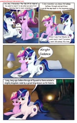 Size: 1950x3102 | Tagged: safe, artist:greenbrothersart, princess cadance, shining armor, alicorn, pony, unicorn, comic:love is magic, bed, book, comic, female, male, prone, reading, teen princess cadance, teenager