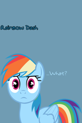 Size: 640x960 | Tagged: safe, rainbow dash, pegasus, pony, blue coat, female, iphone wallpaper, mare, multicolored mane, solo, text, wat